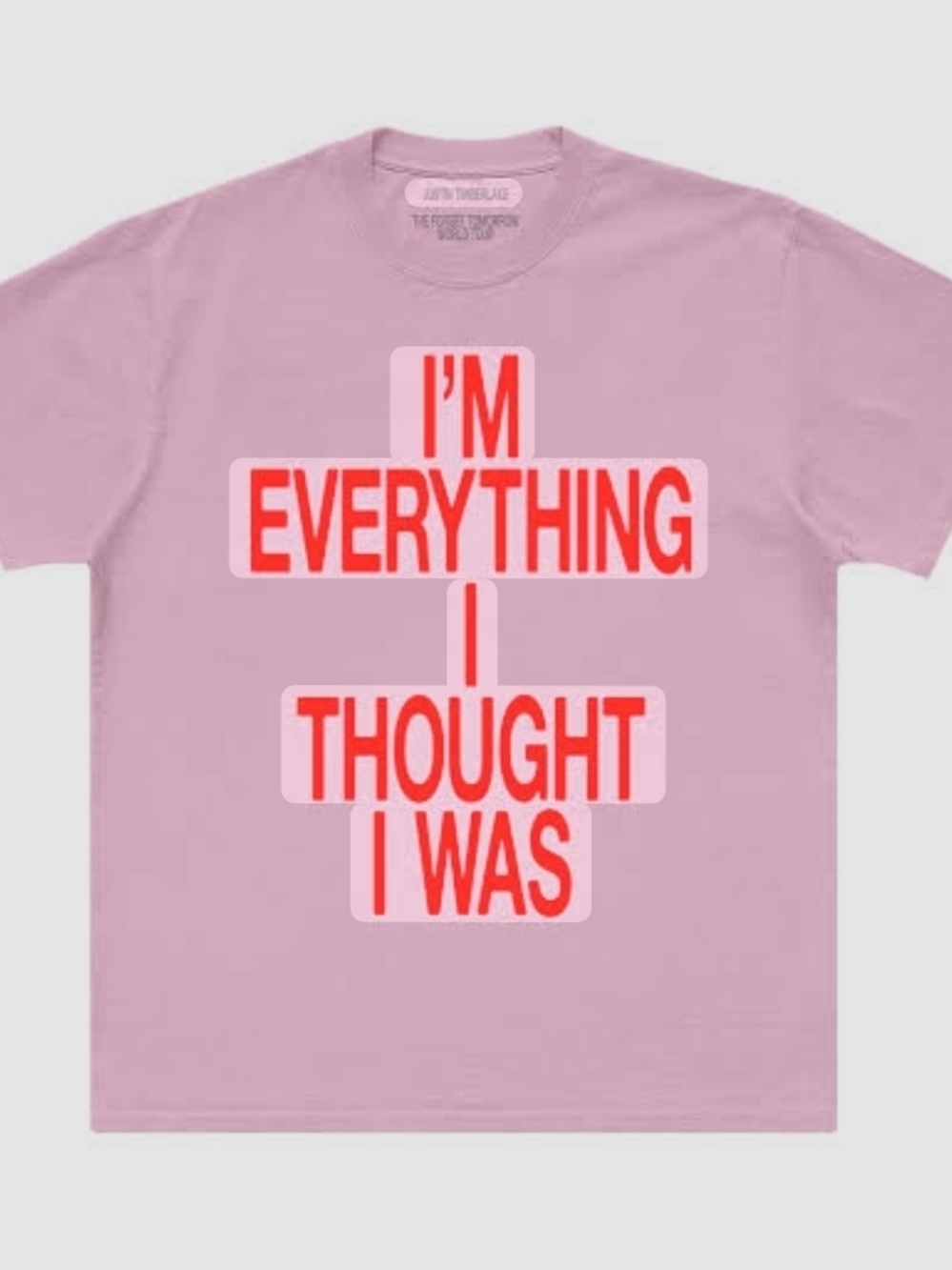 Justin Timberlake Pink Tour T‑Shirt with Bold Red Print